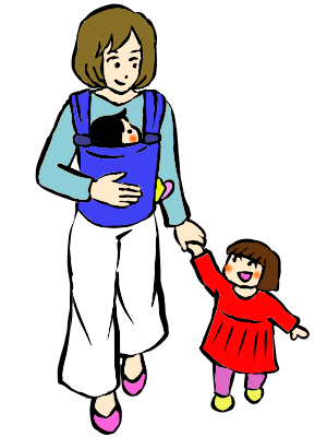 産後でお子さんと一緒に歩いていることをイメージさせるイラスト