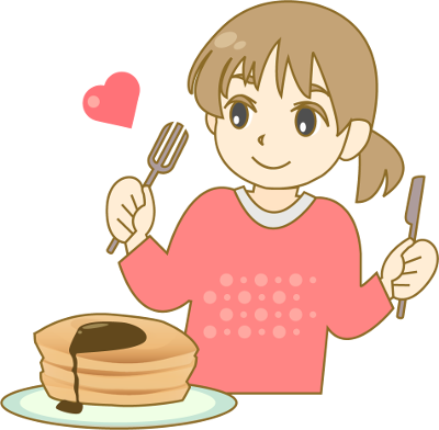 甘い物を食べている女性のイラスト